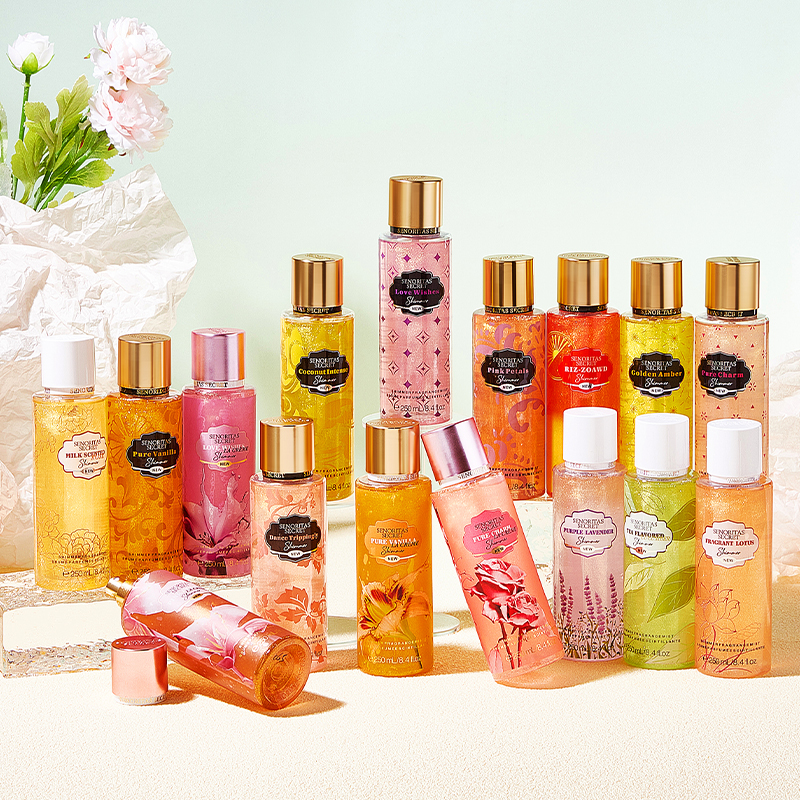 250 ml Vücut Spreyi Parfümlü Glitter Pırıltılı Sprey Çiçek Kokusu Kadınlar için Ince Mist Vücut Sıçrama Mist